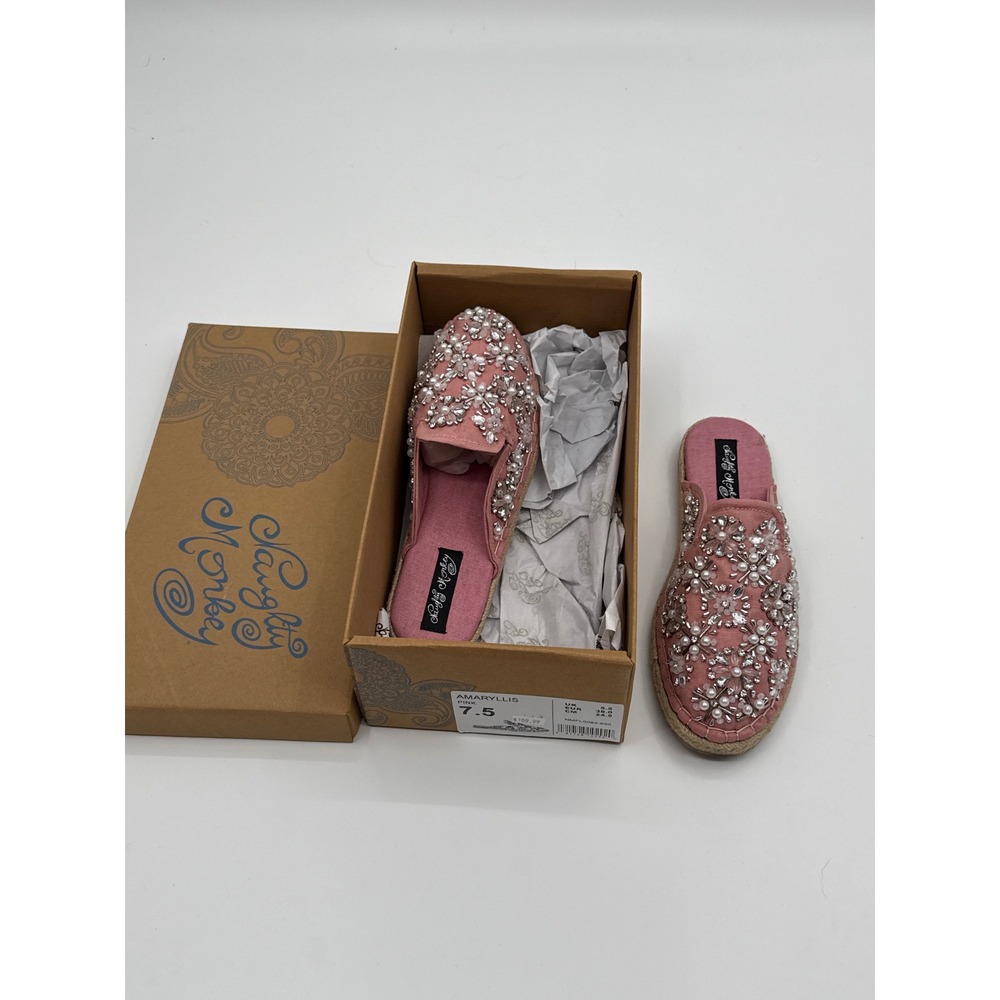Naughty Monkey Amaryllis Pink Embellished Espadrille Mules Flat NMFL0062-650 7.5